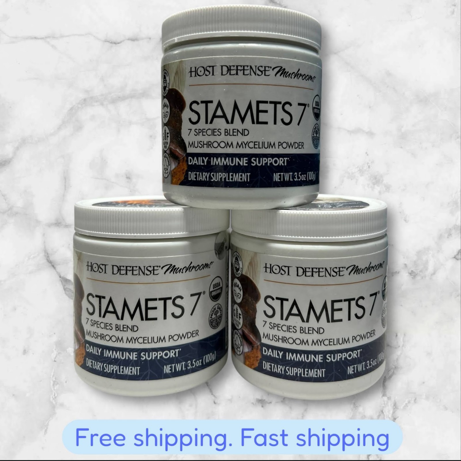 FOR 3 Host Defense Stamets 7 Mushroom Powder Dietary Supplement 3.5 oz Each NEW