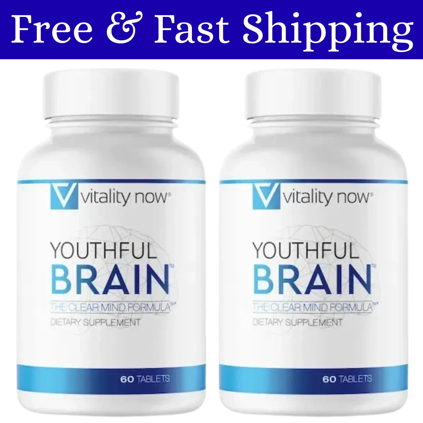2 Pack Vitality Now Youthful Brain Memory Health Supplement Tablets – 60 Count.