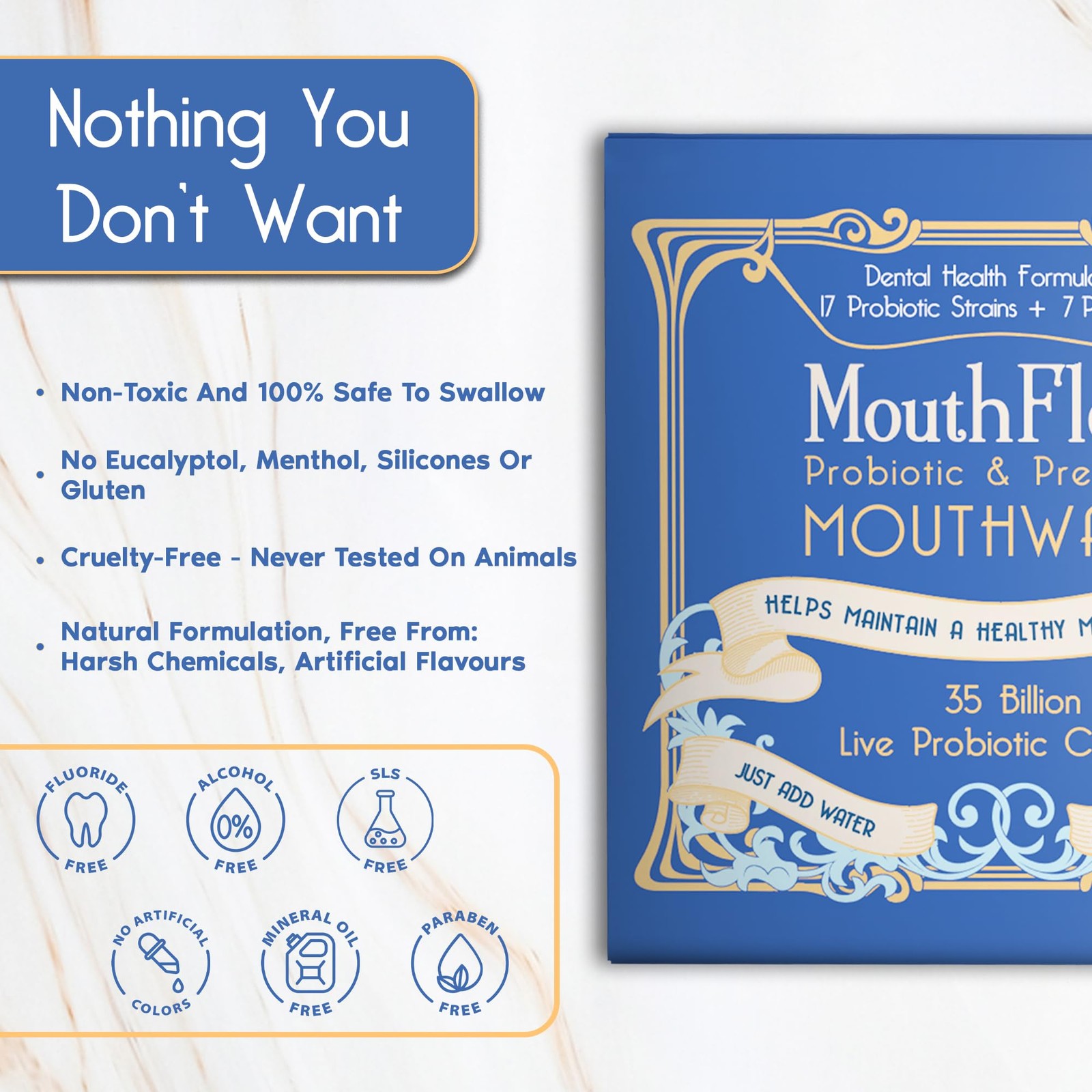 Probiotic & Prebiotic Mouthwash for Adults | Pack of 60 (2000mg/pc), White