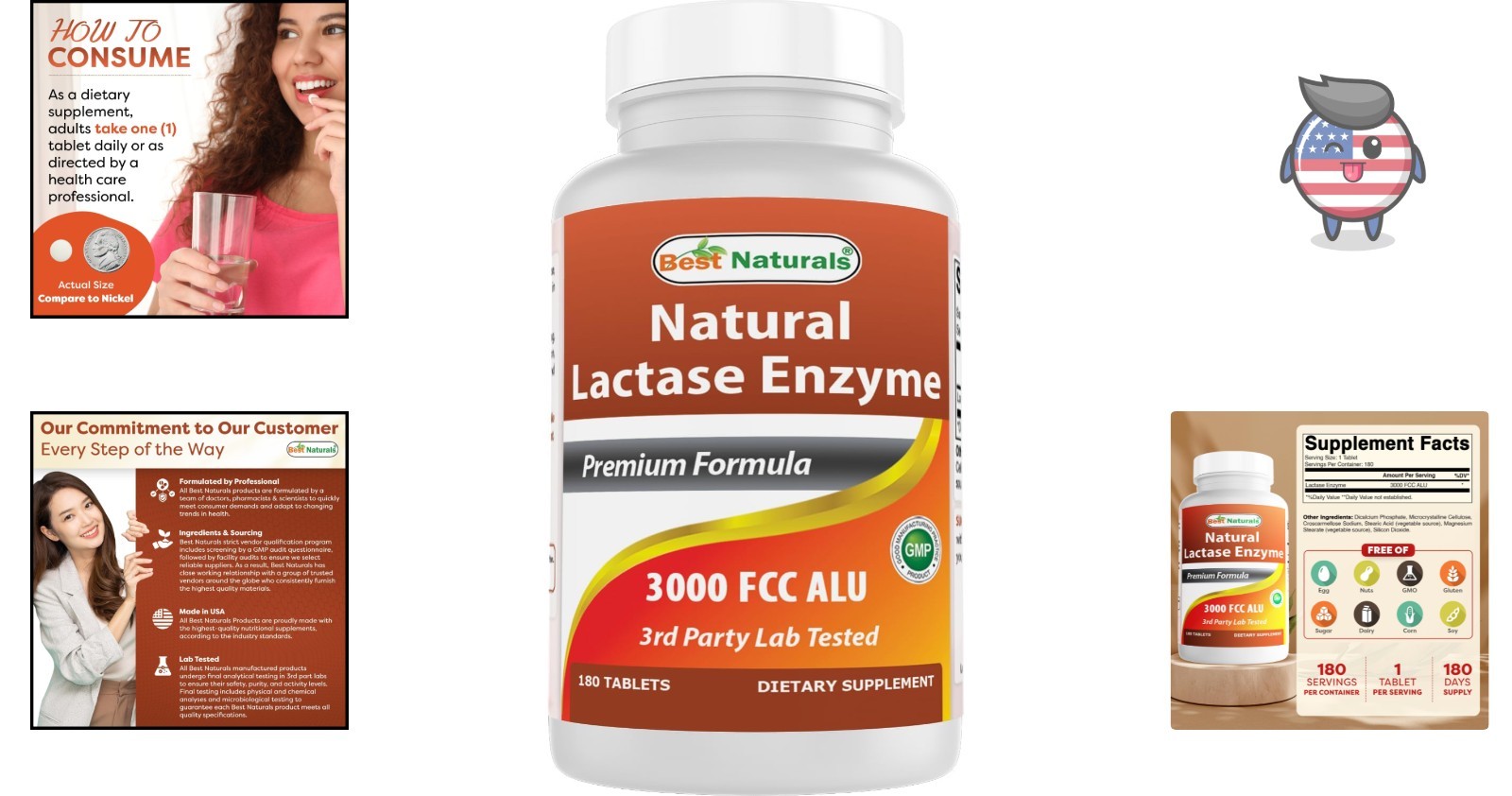 Fast Acting Lactase Enzyme Tablets, 3000 Alu – 180 Count for Lactose Relief