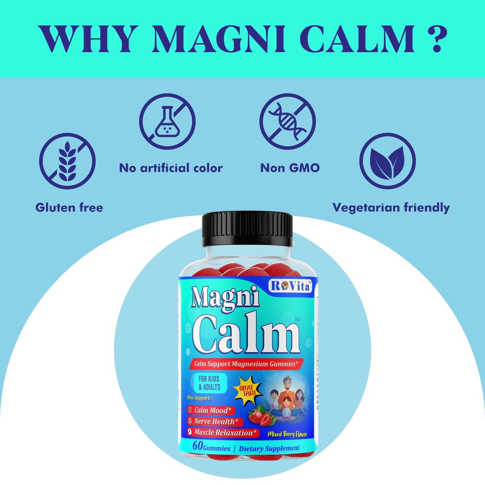 Magnesium Citrate Kids Adult Anti-Stress Gummies | Calm & Relax 60 Gummies