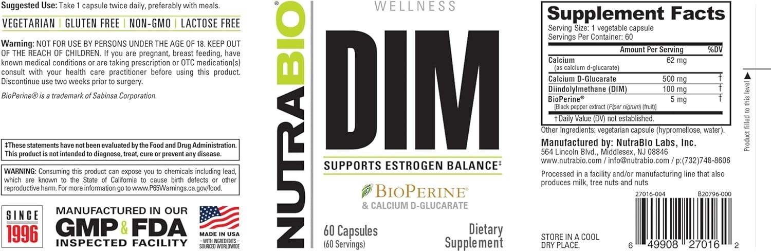 NutraBio DIM Supplement, Supports Estrogen Balance, 100mg – 60 Vegetable…