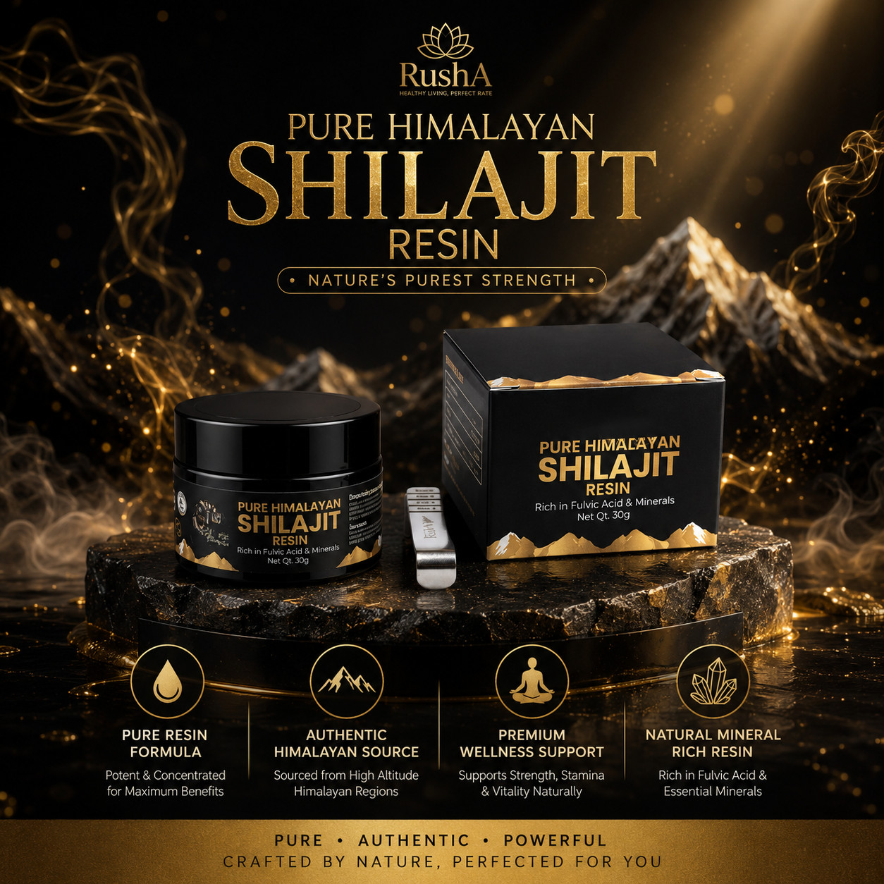 Rusha Pure Himalayan Shilajit Resin 30g | Rich in Fulvic Acid & Minerals