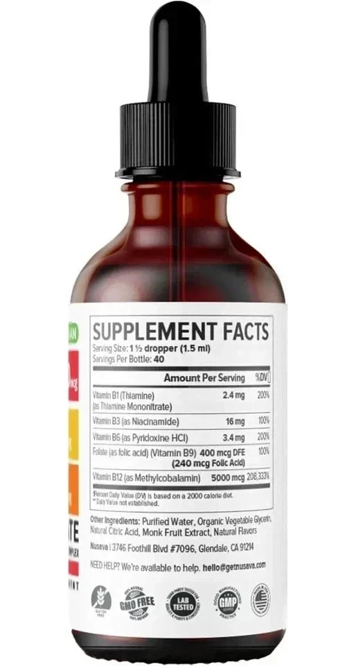 NUSAVA Vitamin B12 and B6 Liquid Drops, B12 Sublingual Vitamin B Complex,B1