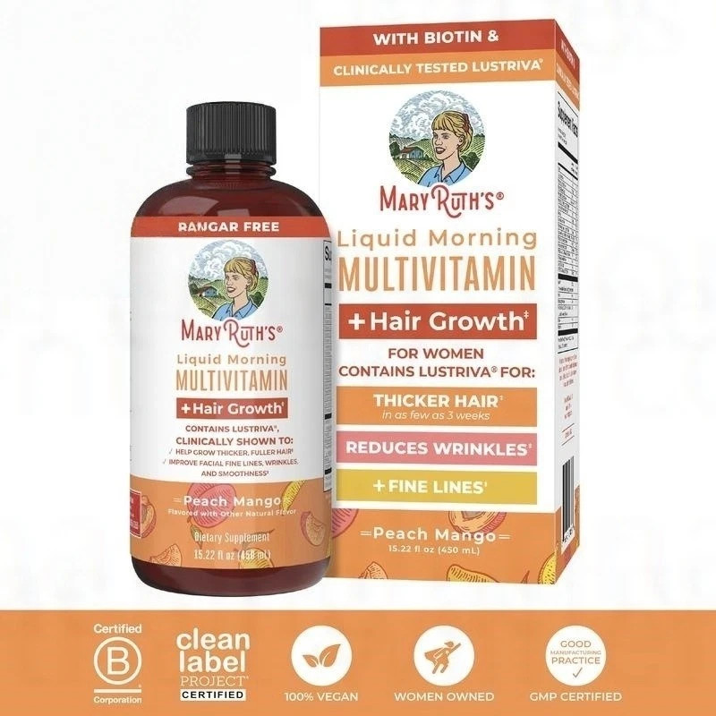 Mary Ruth’s Liquid Morning Multivitamin + Hair Growth – Peach Mango – 15 fl