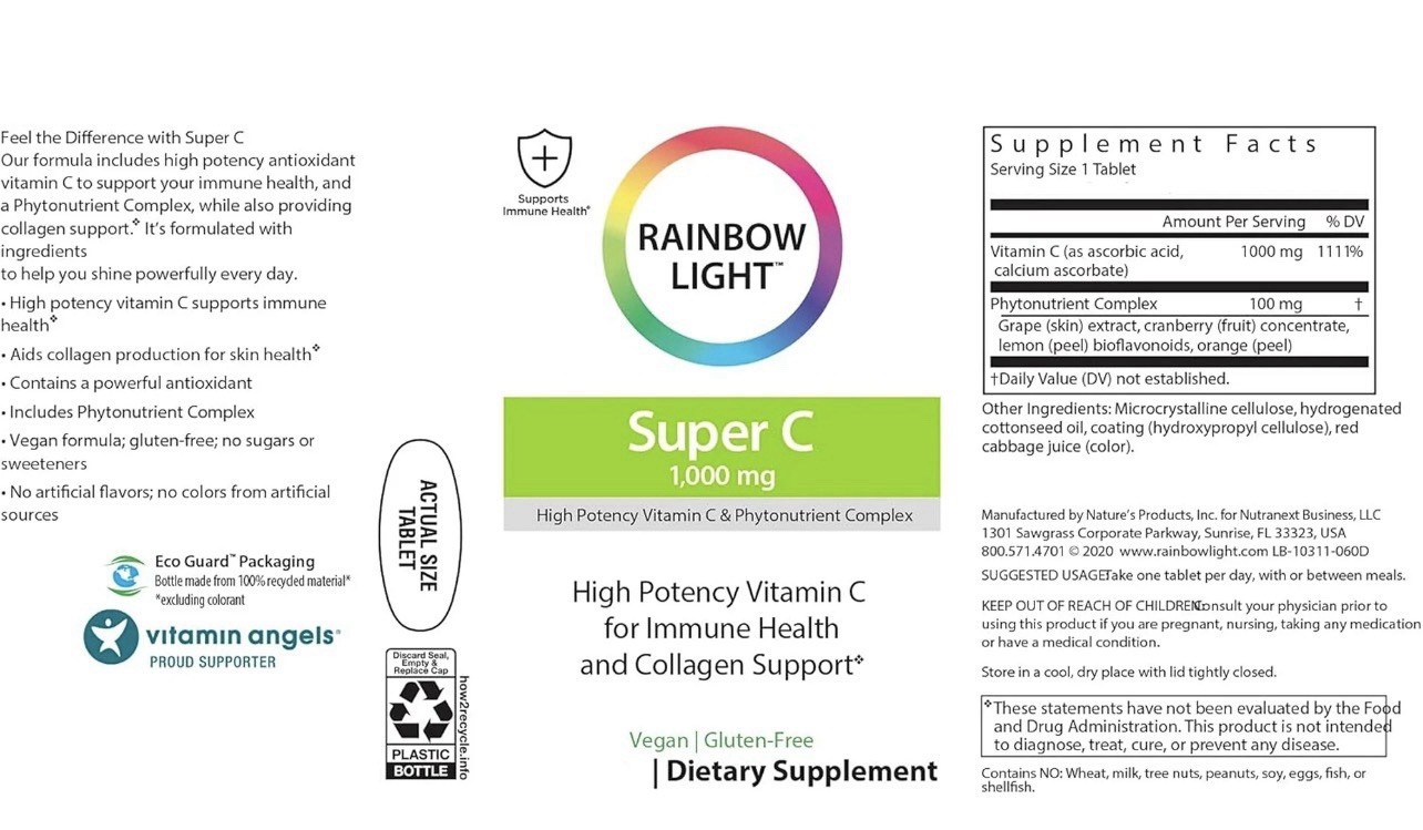 Rainbow Light Super C 1000mg Vitamin C Tablets 60 Vegan Gluten-Free Immune