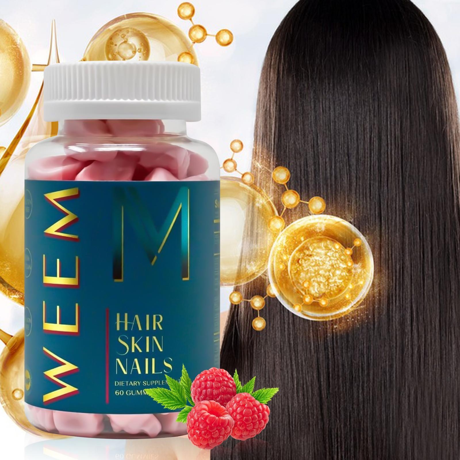 WEEM Hair Skin and Nails Gummies, Vegan biotin Vitamins, Healthy Hair