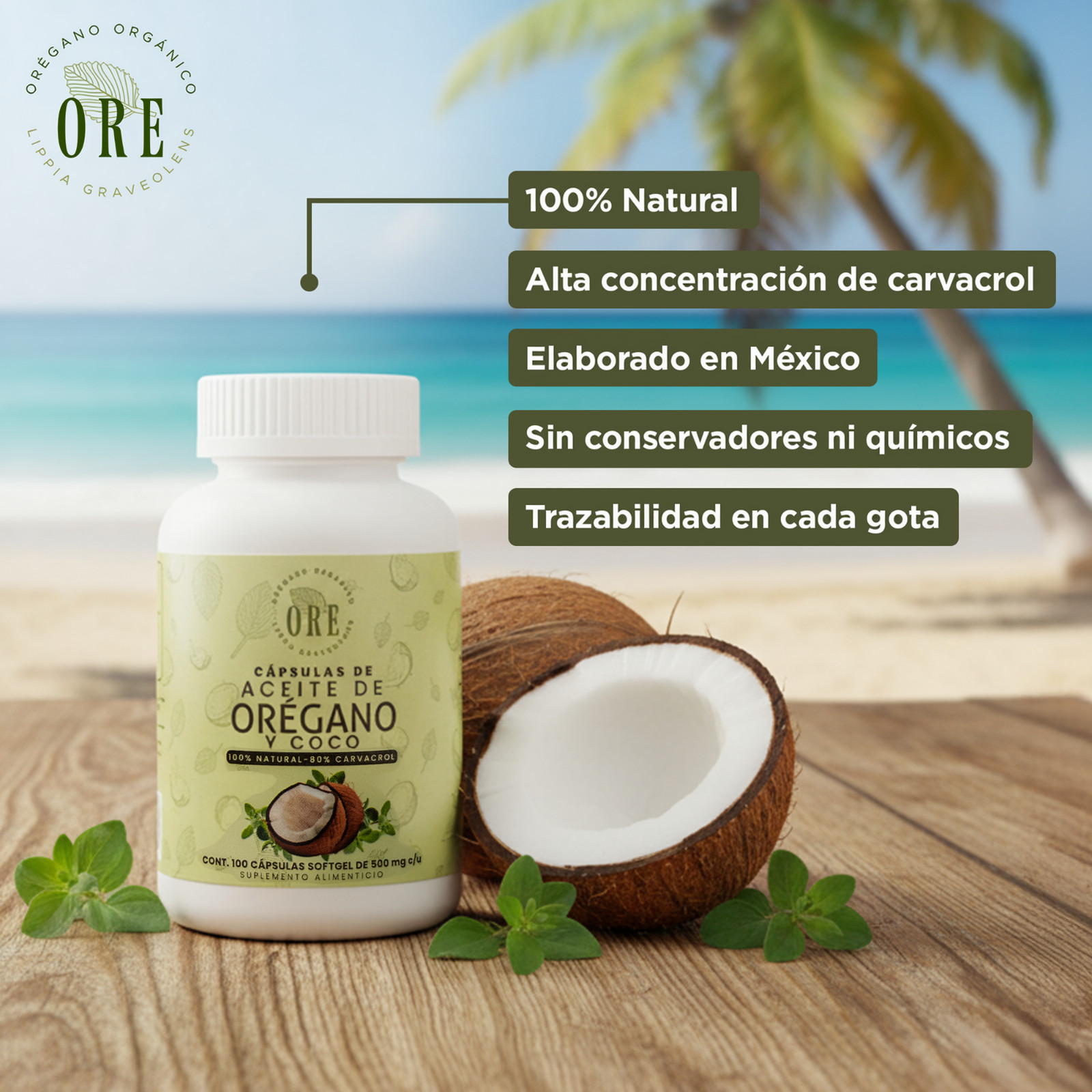 Oregano Oil Capsules with Coconut Oil (100 Count) – 80% Carvacrol by ORE Oregano