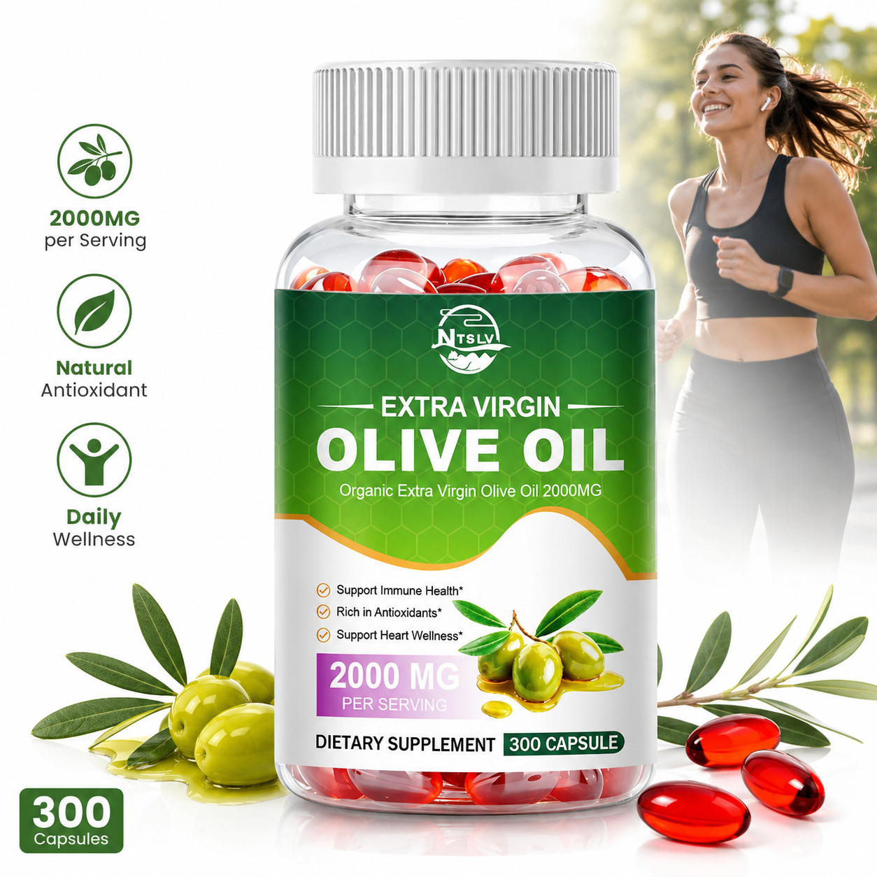 Olive Oil 2000mg 300 Capsules Heart Wellness Dietary Supplement
