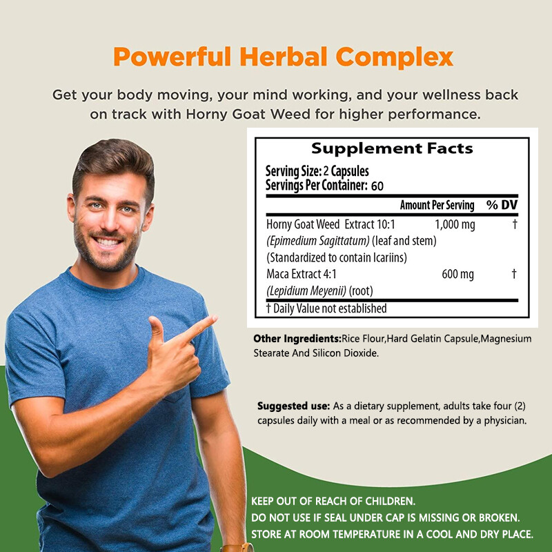 Horny Goat Weed and maca Extract -Gluten Free, Non-GMO,Unisex