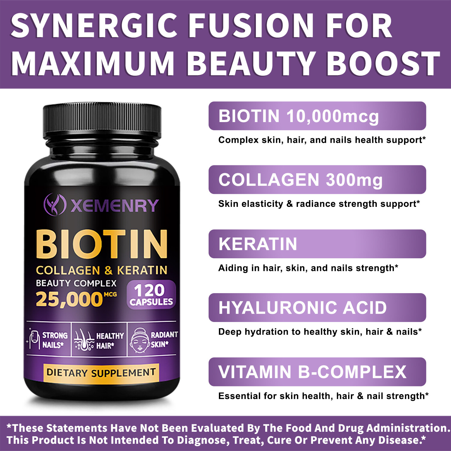 Biotin Collagen & Keratin 25,000mcg – for Hair, Skin, Nails, Bones &Joint