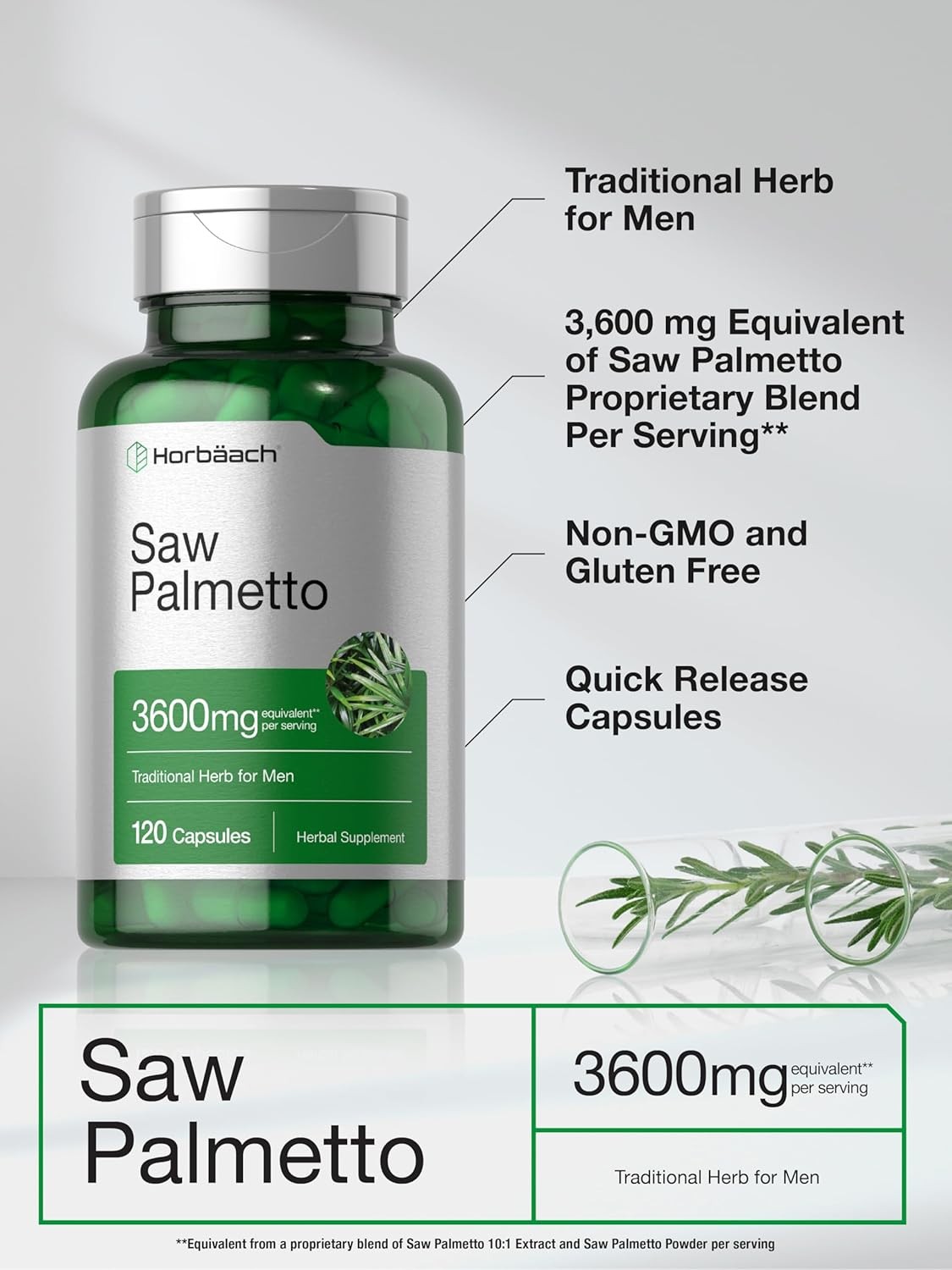 Saw Palmetto Extract 3600mg | 120 Capsules | Prostate Supplement | by Horbaach