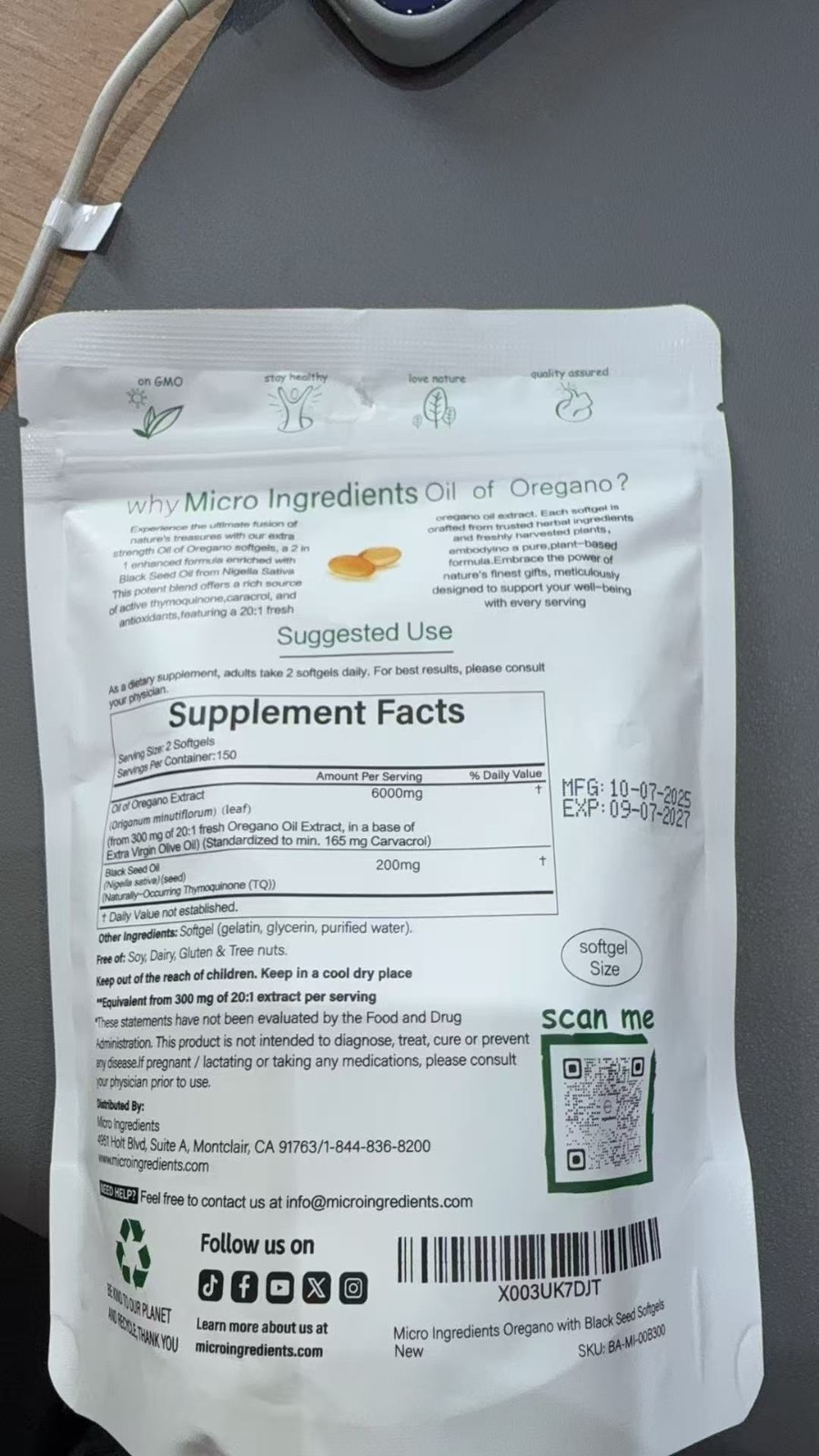 Micro Ingredients Black Seed Oil 6,000mg with Oil of Oregano, 300 Softgels