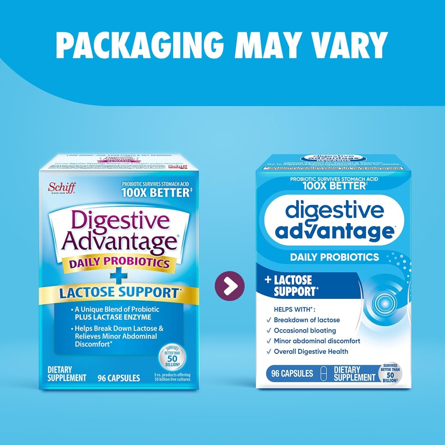 Digestive Advantage Daily Probiotics Lactose Support 96 Count Probiotic Pills