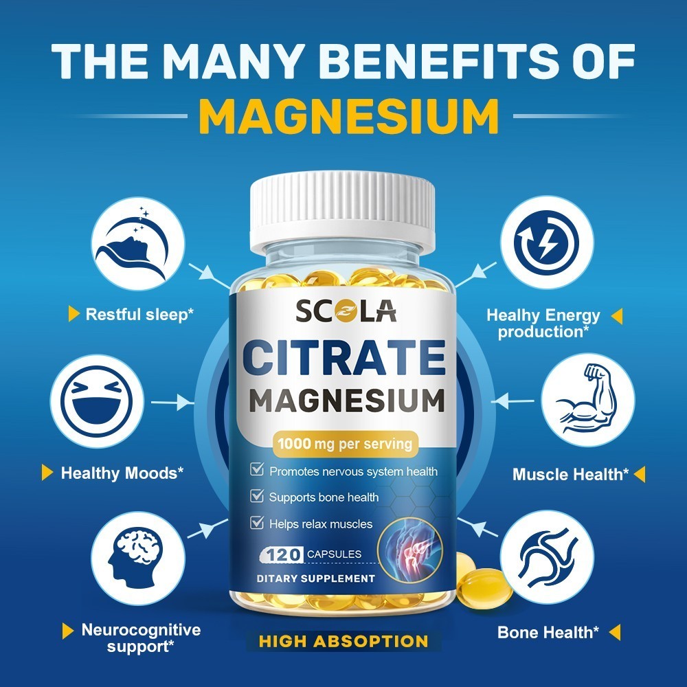 Magnesium Citrate 1000mg Capsules Super Strong Effective Capsules 120 Softgels