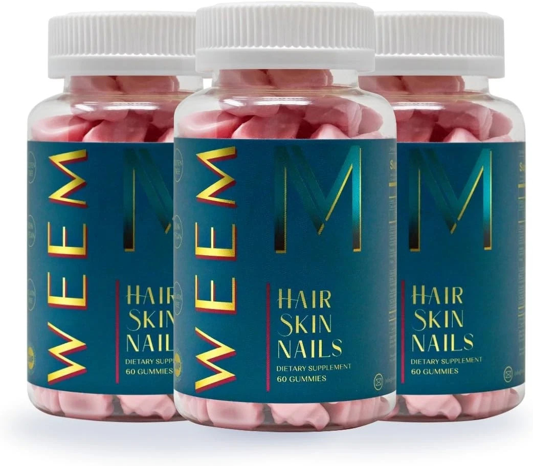 Hair WEEM Skin and Nails Gummies, Healthy biotin Vitamins, Vegan Hair (Pack 3)