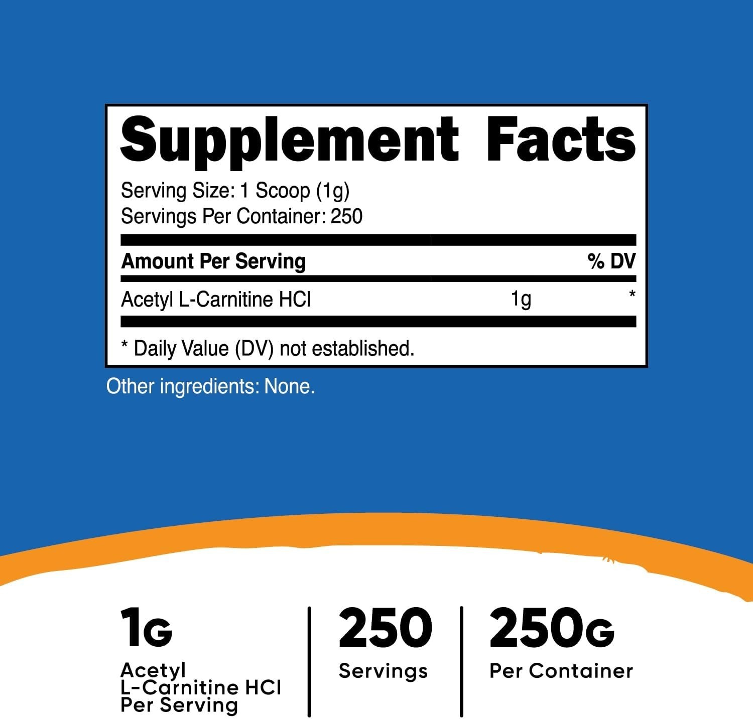Acetyl L-Carnitine Powder 250g – 1g Serving, Gluten Free, Pure Energy