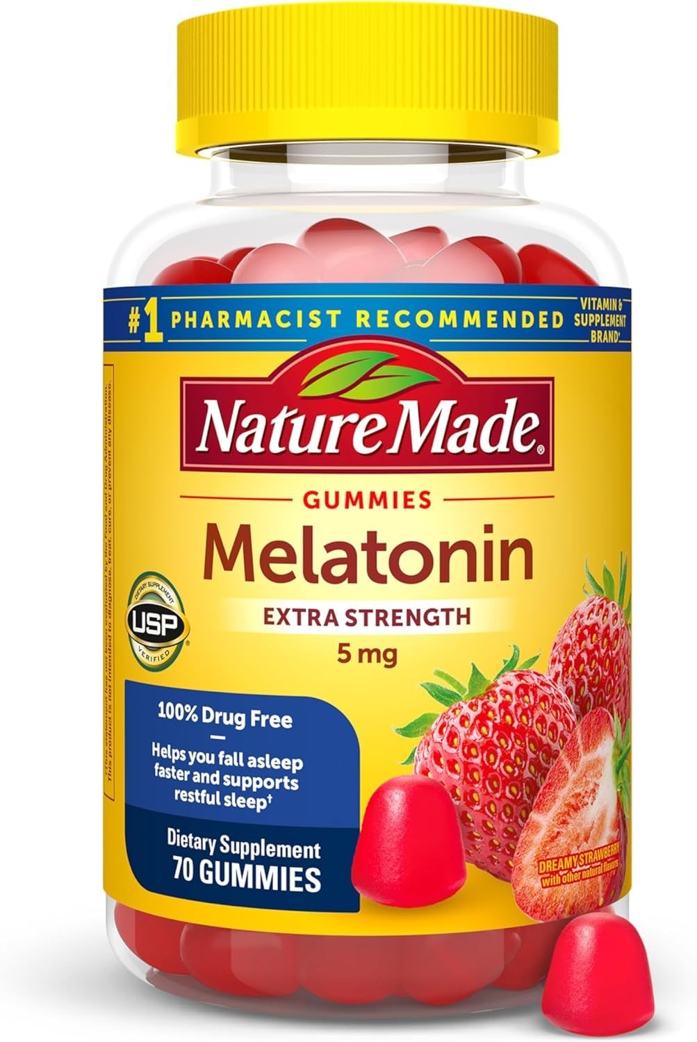 Dreamy Strawberry Melatonin Gummies 5mg – Extra Strength Sleep Support, 70 Count
