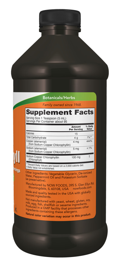 Now Foods Liquid Chlorophyll Mint Flavor 16 fl oz 473 ml Cleanser 07/2025EXP