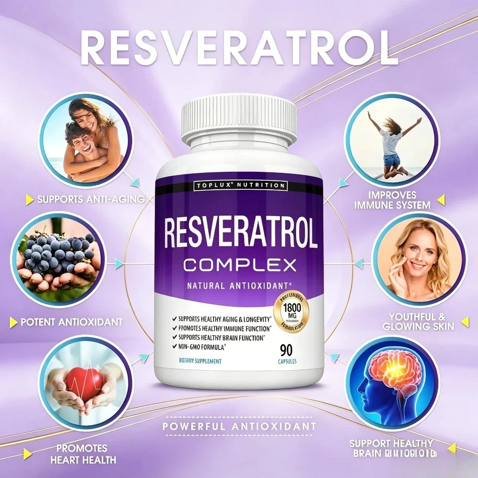 Resveratrol Supplement 1800mg –Antioxidant for Cellular Health & Anti-Aging