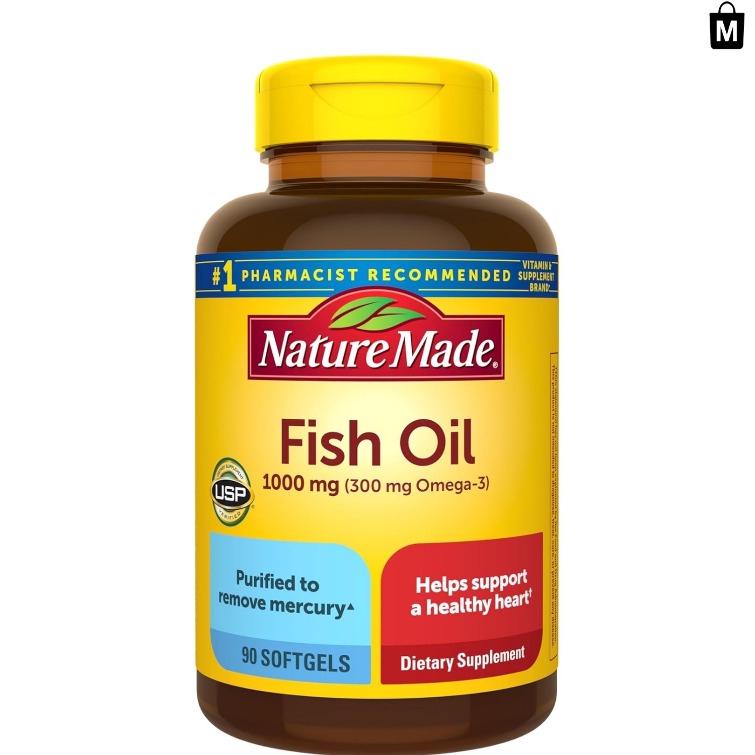 1000 mg Omega-3 Fatty Acids Softgels – Gluten & Dairy Free, 45-Day Heart Support