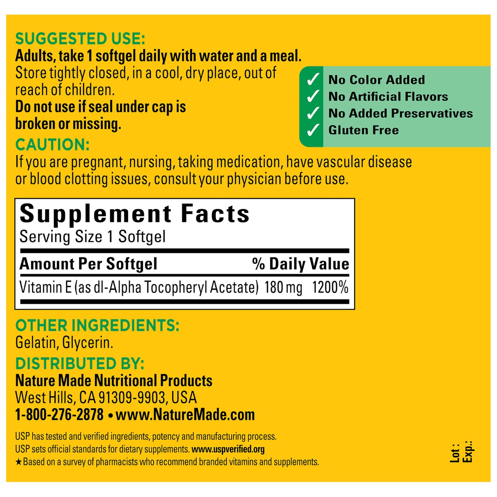 Nature Made Vitamin E 180 mg (400 IU) 300 Count (Pack of 1), 300