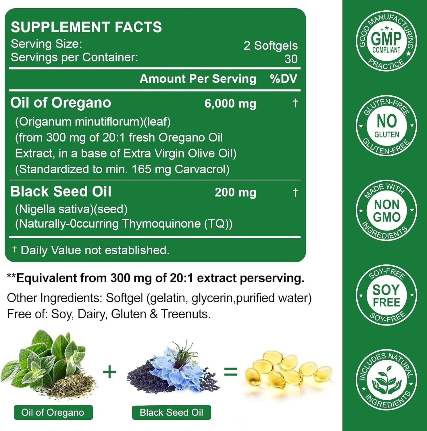 Oregano Oil & Black Seed Oil Supplement | Immune Support, 60 Softgels, 2-in-1