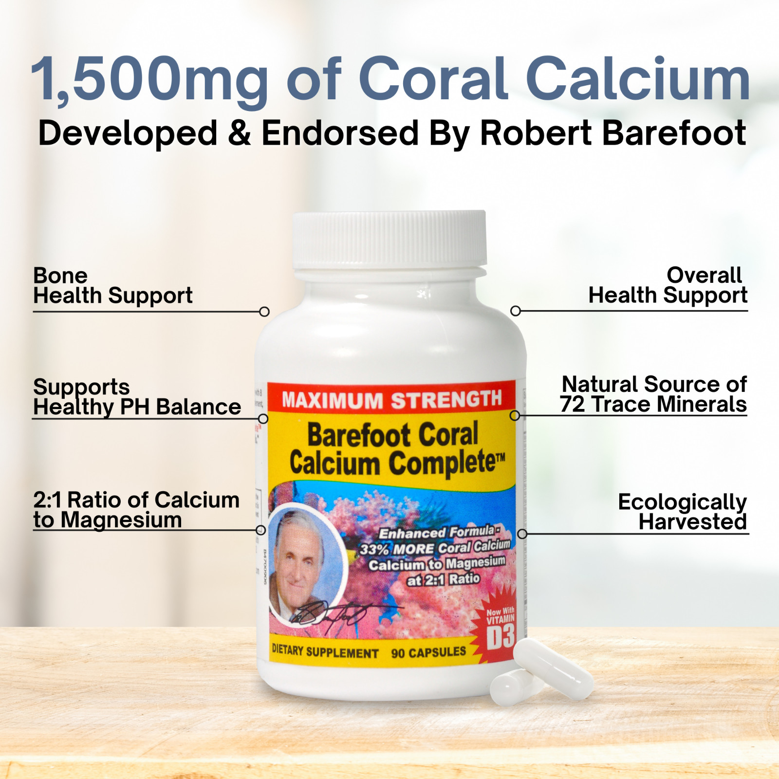 Barefoot Coral Calcium Complete – Bob Barefoot 90 Caps – 1500mg Coral Calcium