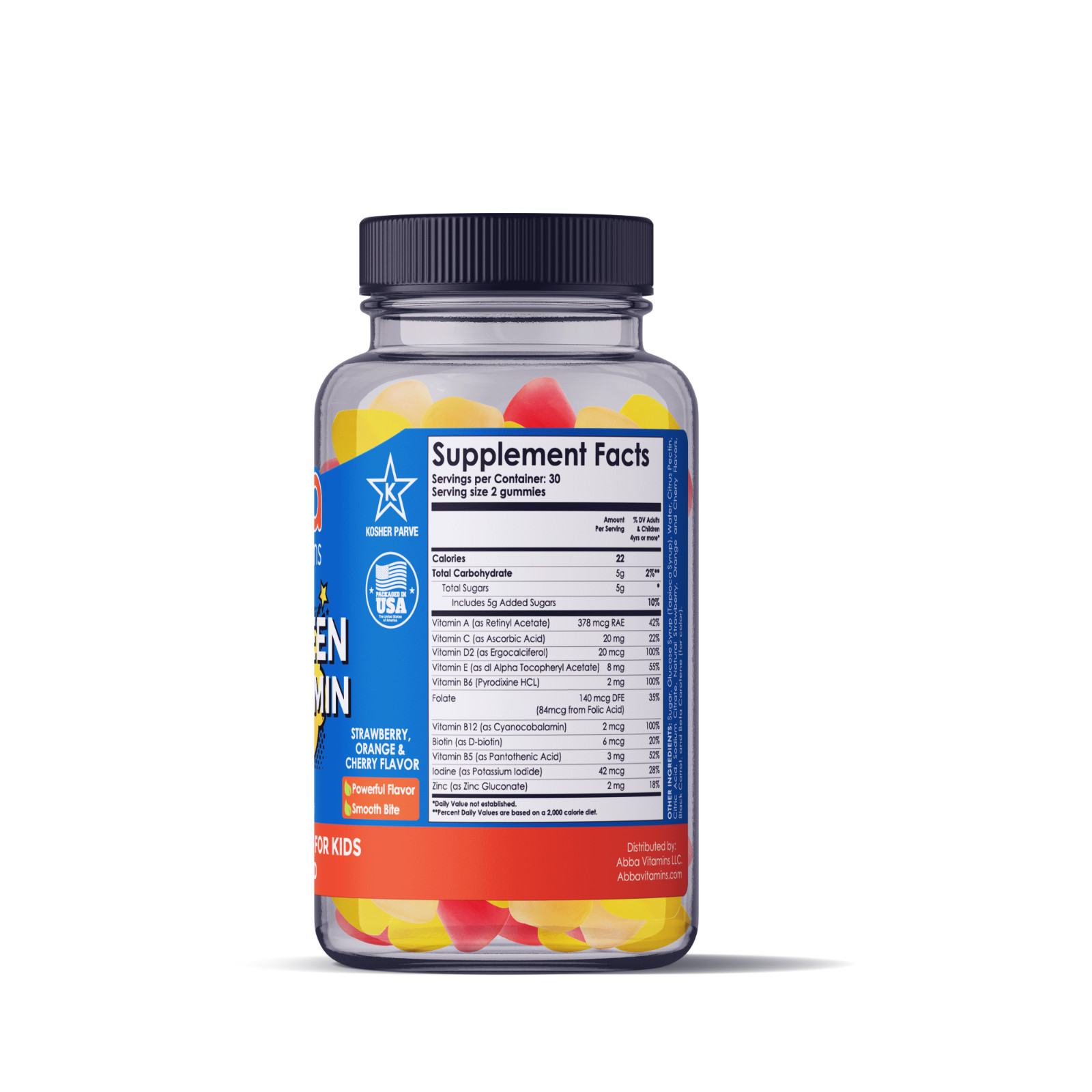 Kids & Teen Multivitamin Gummy Natural Falvors & color Vit: A C D E B6 B5 Zinc