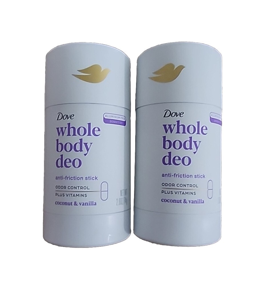 Lot of 2 Dove Whole Body Deo Aluminum Free Anti-Friction Coconut & Vanilla 2.6oz