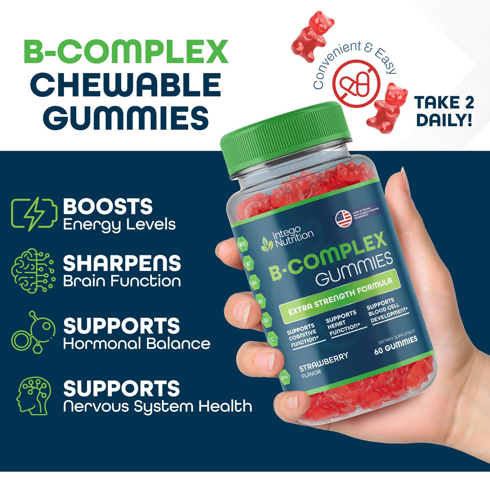 INTEGO NUTRITION Vitamin B Complex Gummies for Adults, B 60 Count (Pack of 1)