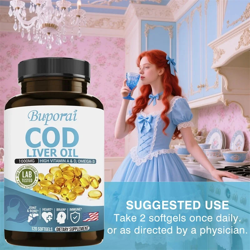 Cod Liver Oil 120pcs,Support Brain,Skin and Nervous System Health,Improve Memory