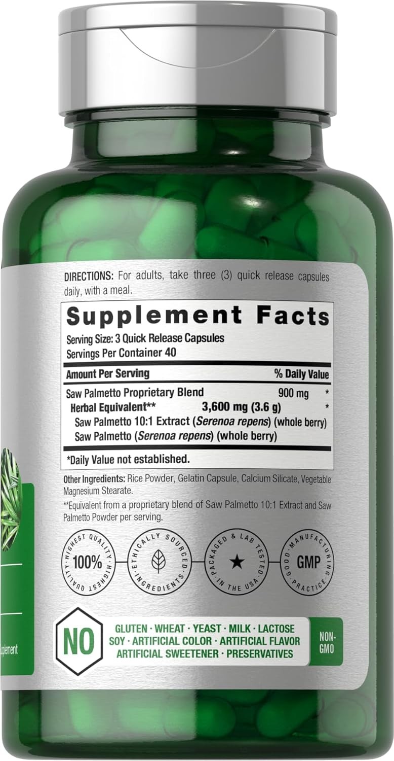 Saw Palmetto Extract 3600mg | 120 Capsules | Prostate Supplement | by Horbaach