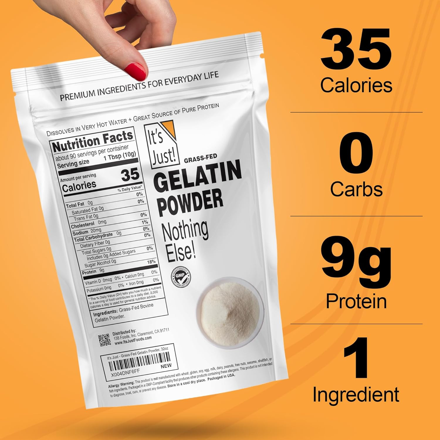 100% Gelatin Powder 2 lb Unflavored Grass Fed Beef Keto Non GMO 32 oz