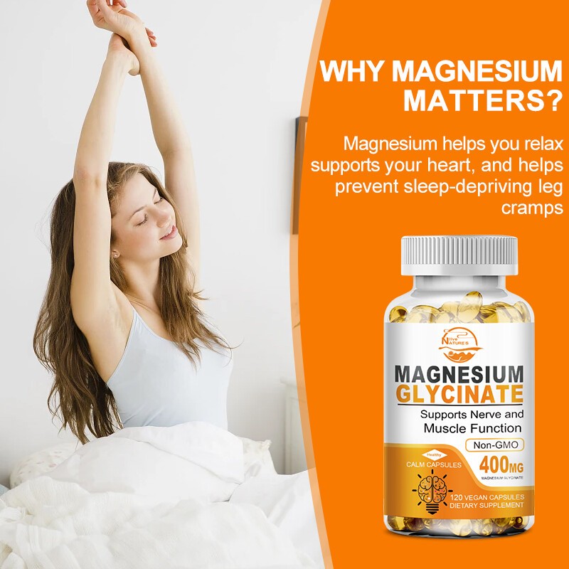 Magnesium 400mg Glycinate – 120 Capsules For Sleep, Stress Relief Support Bone