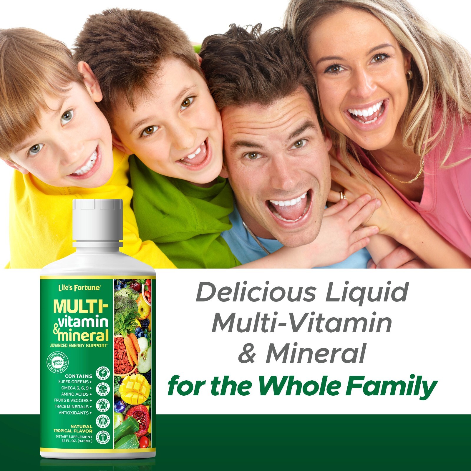 Life’s Fortune Whole Food Liquid Multivitamin, 32 Fl Oz (3 Pack)