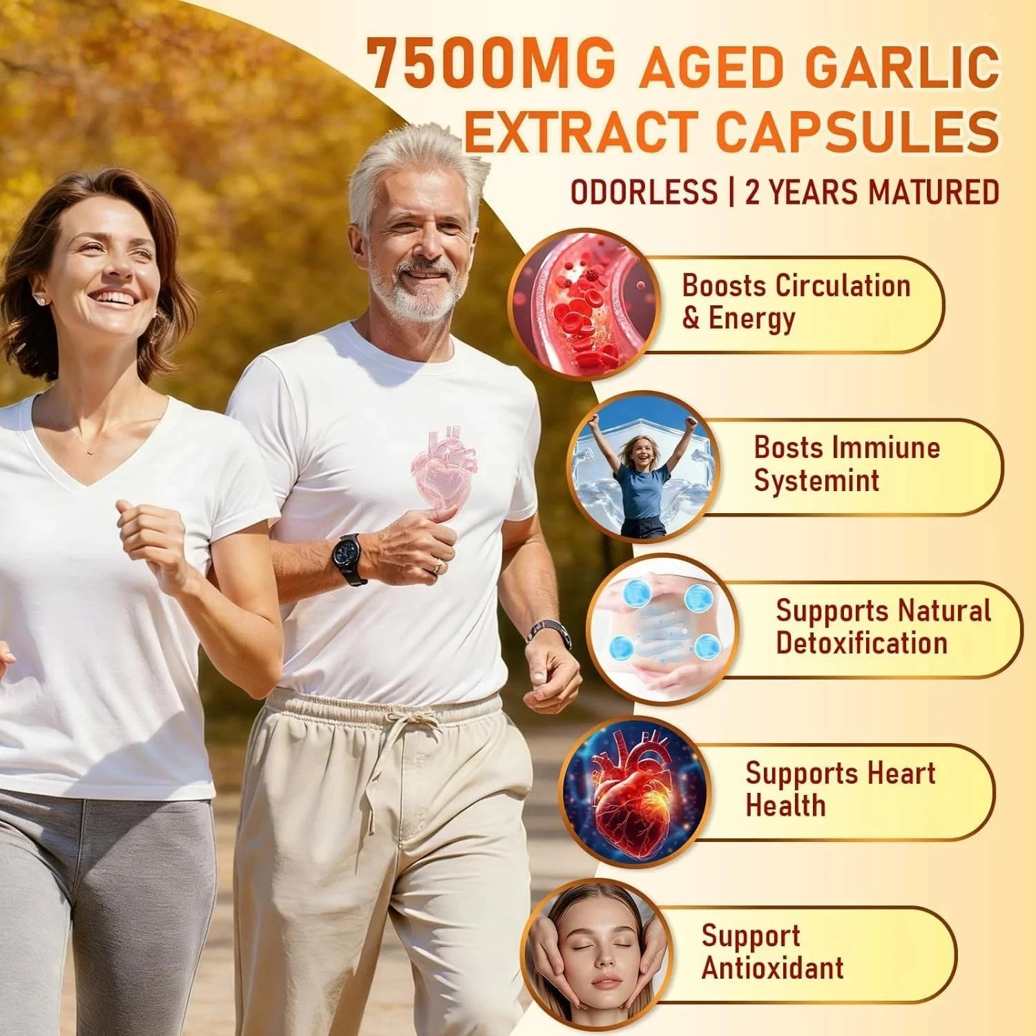 Odorless Garlic 7500mg Per Servings, 300 Softgels | 2 Years Aged Garlic Extra…
