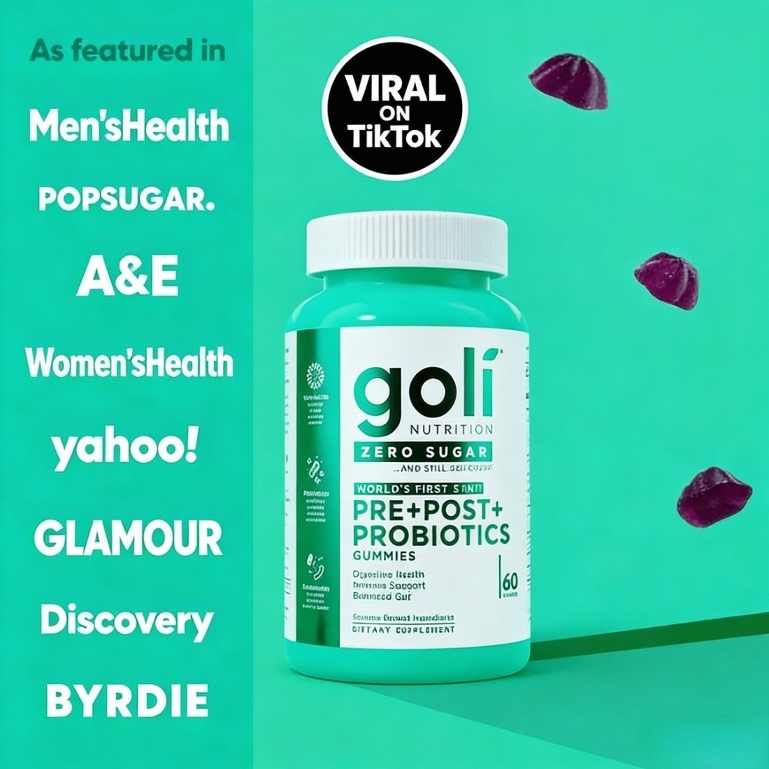 Goli 3 in 1 Pre Pro Postbiotic Gummies Zero Sugar Microbiome Support