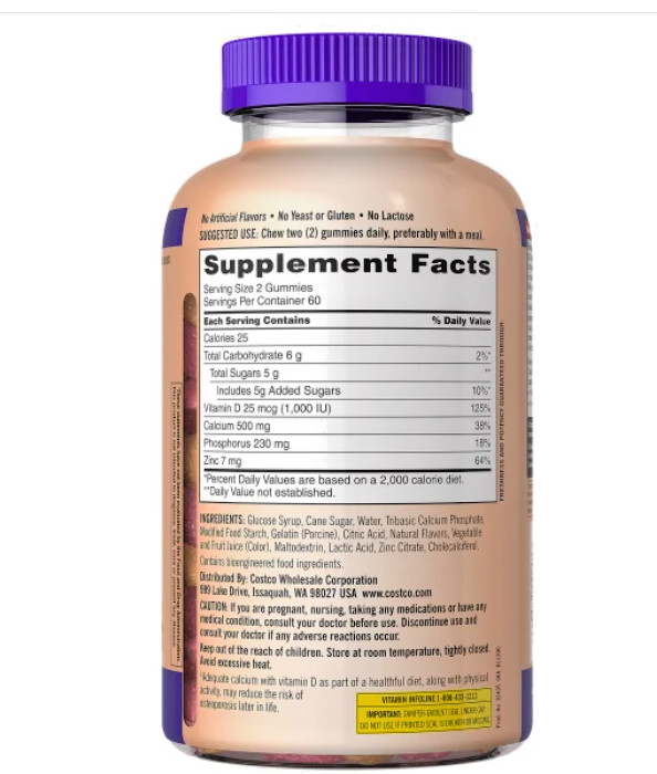 2 Pack-Kirkland Signature Calcium 500 mg with D3 240 Adult Gummies FREE SHIPPING