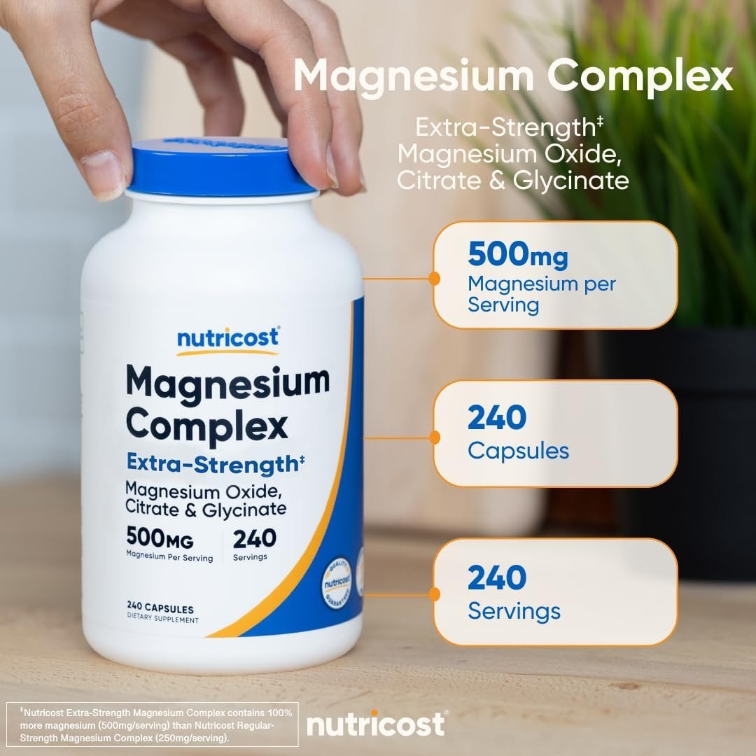 Nutricost Magnesium Complex 500mg 240 Caps Oxide Citrate Glycinate Non GMO USA