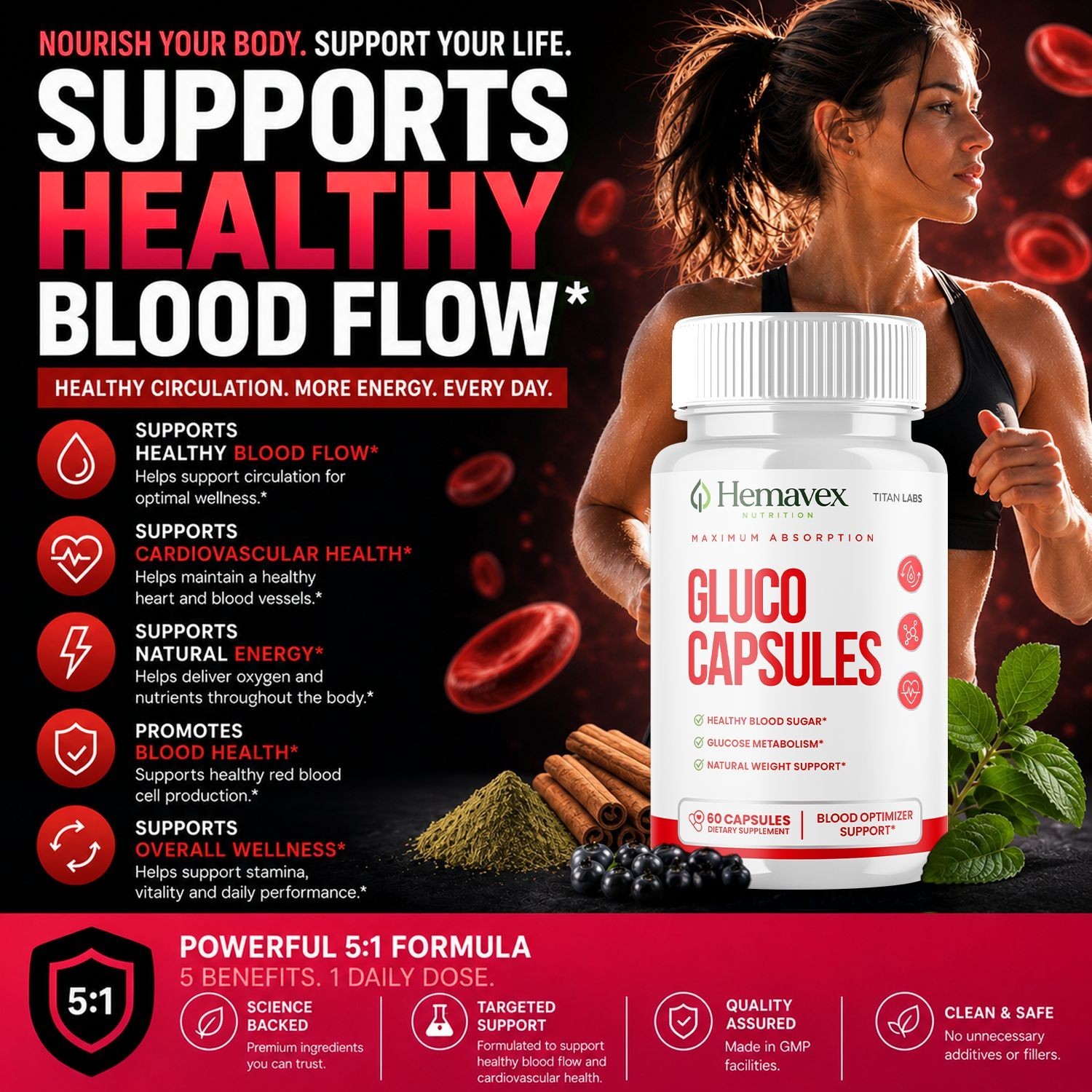 (1 Pack) Hemavex Advanced Blood Health Support Supplement Hema Vex 60 Capsules