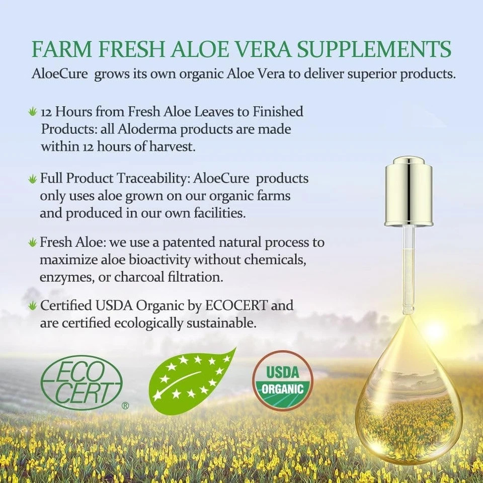4 Bottles AloeCure Organic Aloe Vera Capsules, 130,000mg Inner (4×30 Capsules)