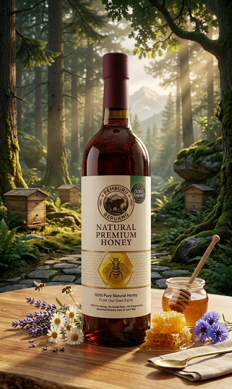Pemburu Beruang Premium Artisanal Wild Honey 750ml Wax Seal Glass Bottle in Box