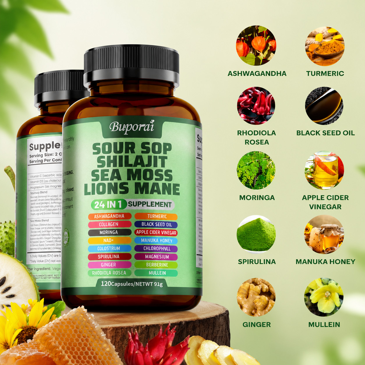 24 in 1 Soursop Complex Capsules Antioxidant Whole Body Wellness 60 Day Supply