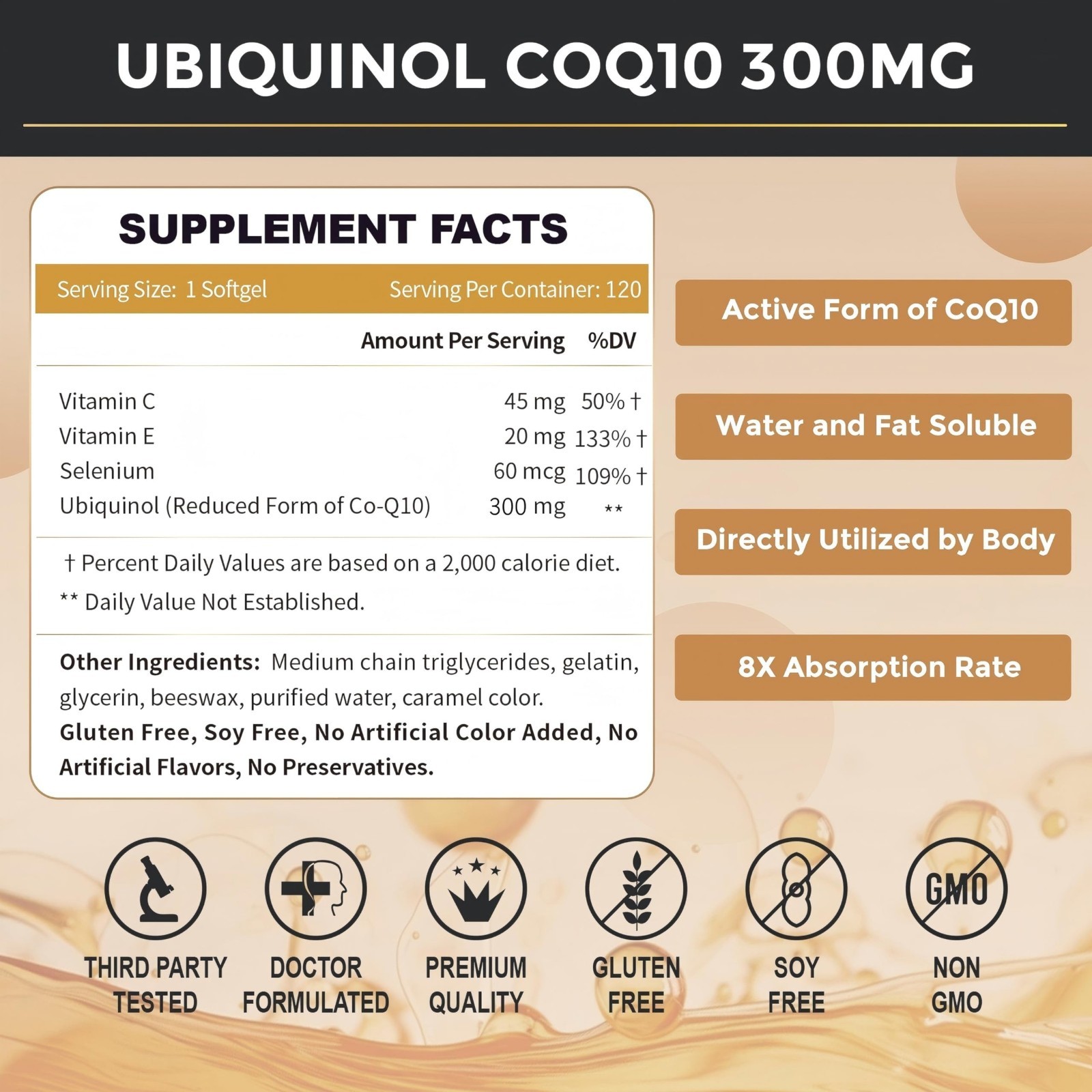 Ubiquinol CoQ10 300mg Softgels – 4-in-1 Antioxidant for Heart Health, Energy Boo