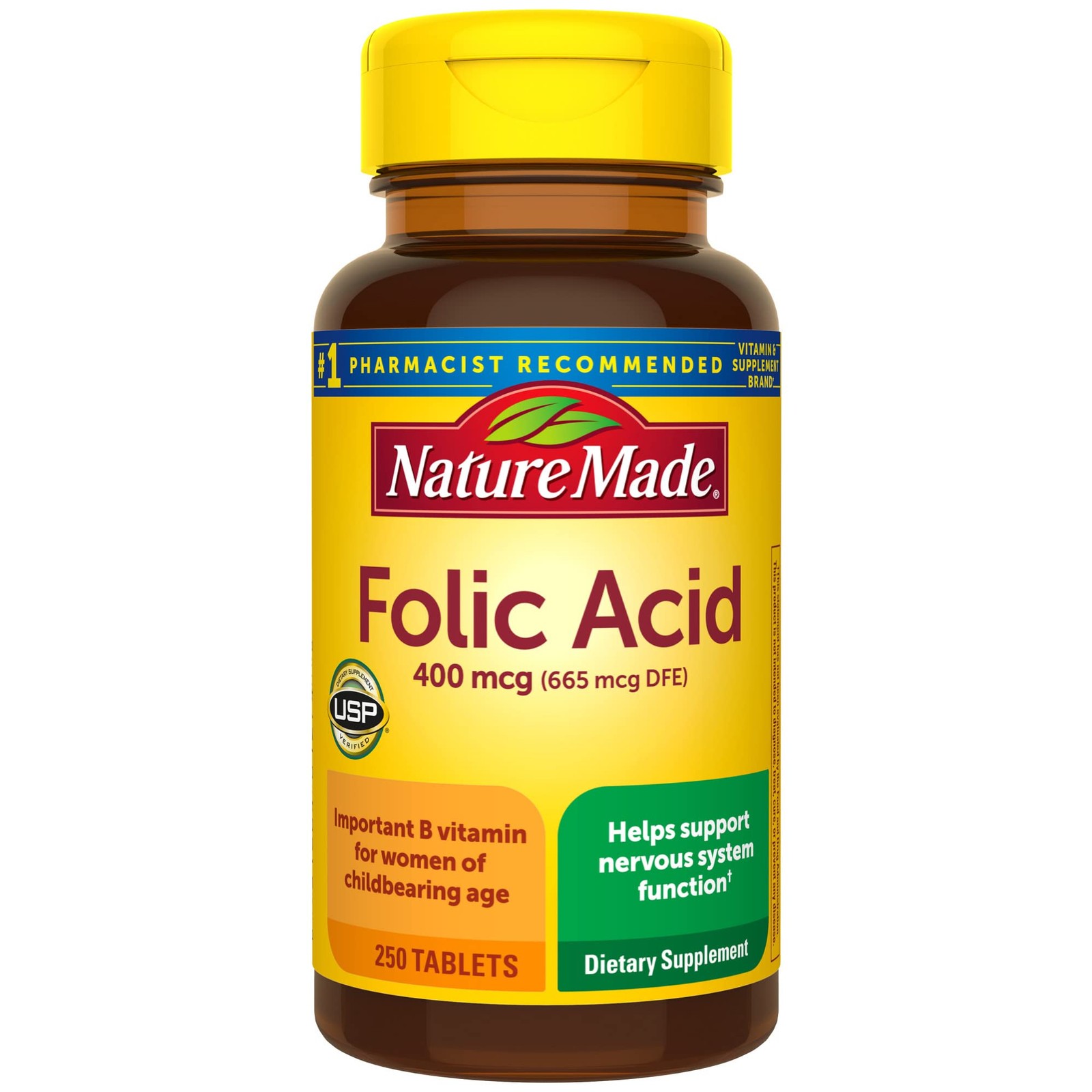 Nature Made Folic Acid 400mcg (665 mcg DFE), 250 Count (Pack of 1), White