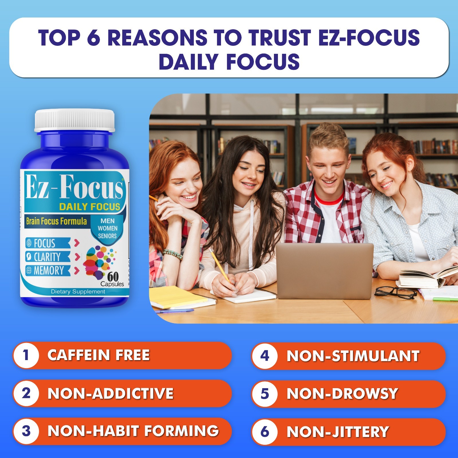 Adult Vitamin Brain Boost Nootropics for Focus Memory Clarity Sharp Mind 60Caps