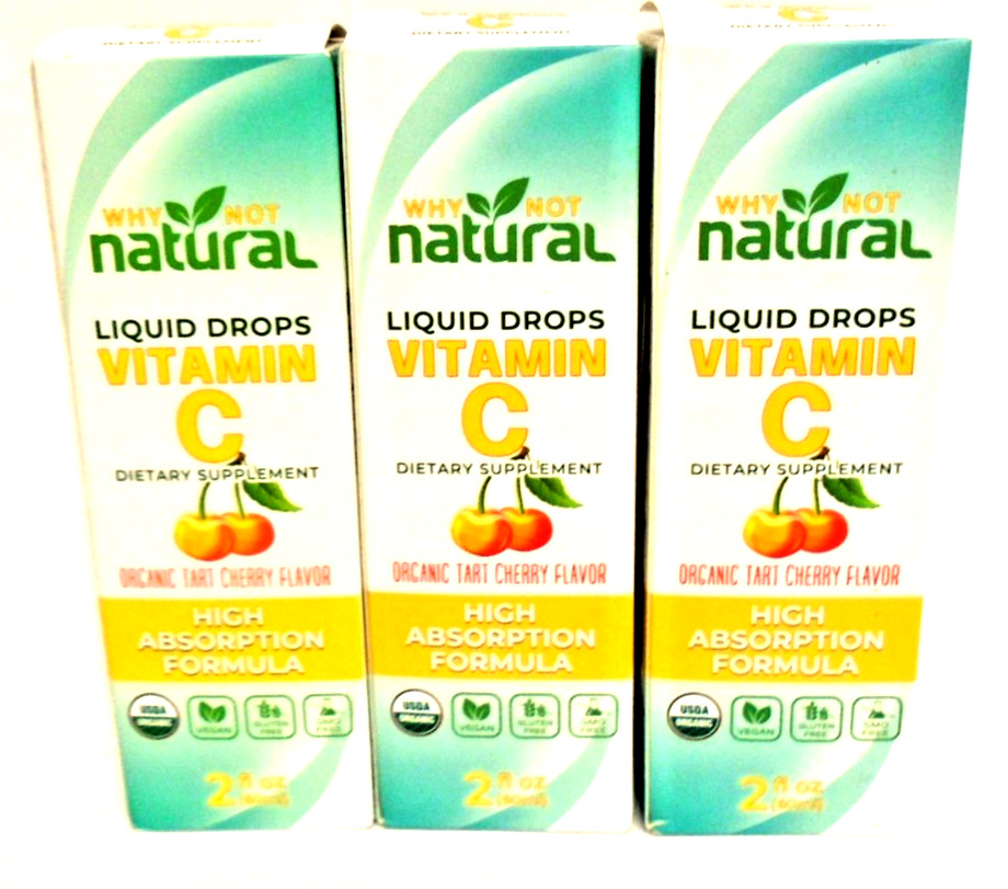3X Why Not Natural Liquid Drops Vitamin C Dietary Supplements 2 fl oz Exp 2/2027