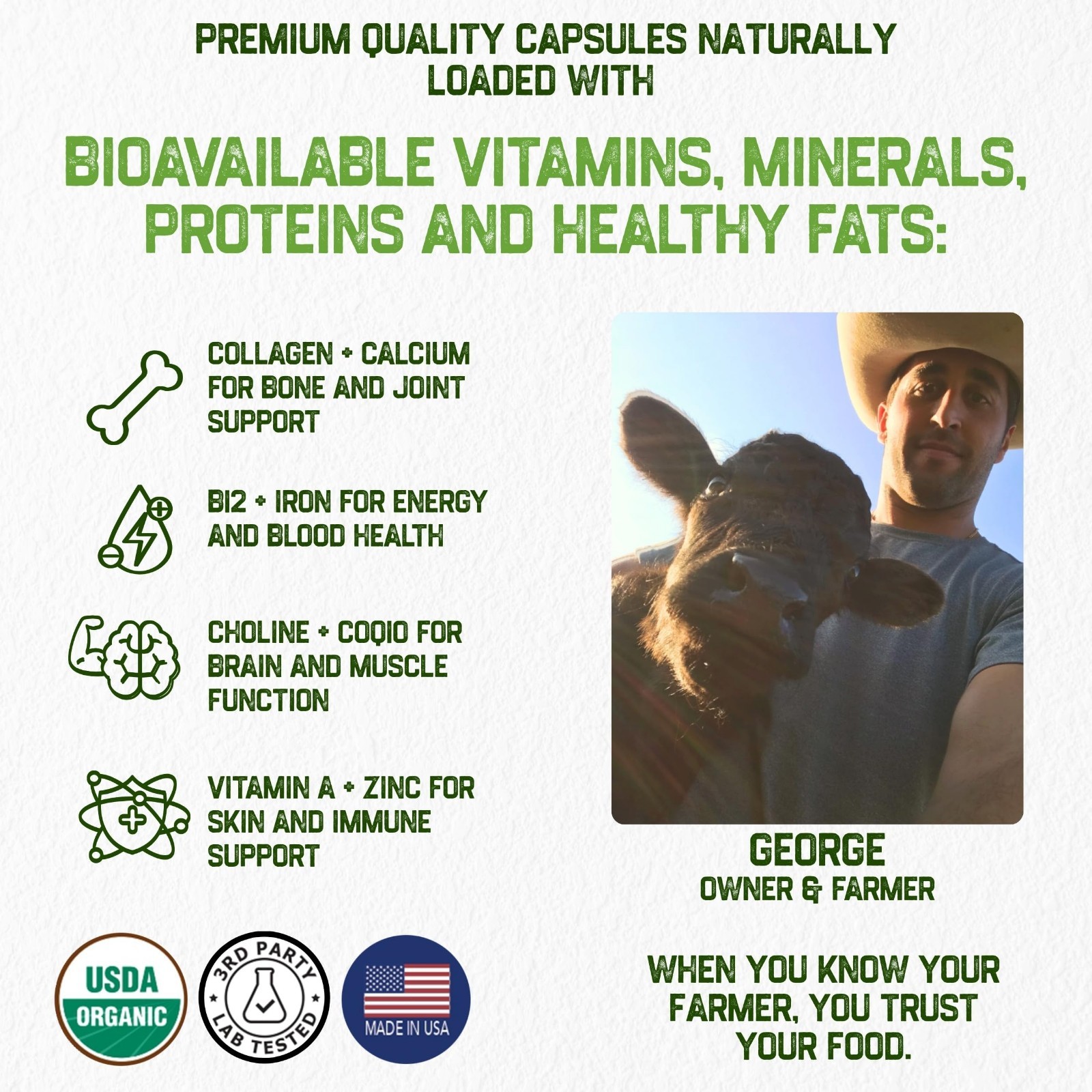 USDA Organic 100% Grassfed Beef Organ Supplements – Whole Cow, 30-Day Supply