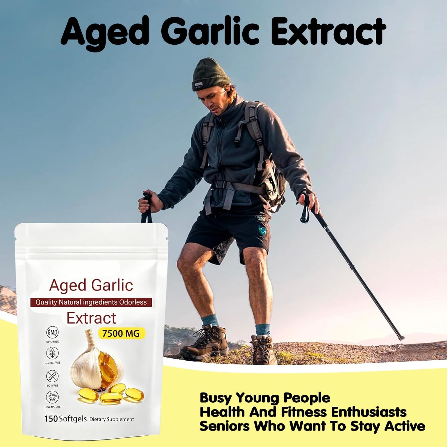 Odorless Garlic 7500mg Per Servings, 150 Softgels | 2 Years Aged Garlic Extract
